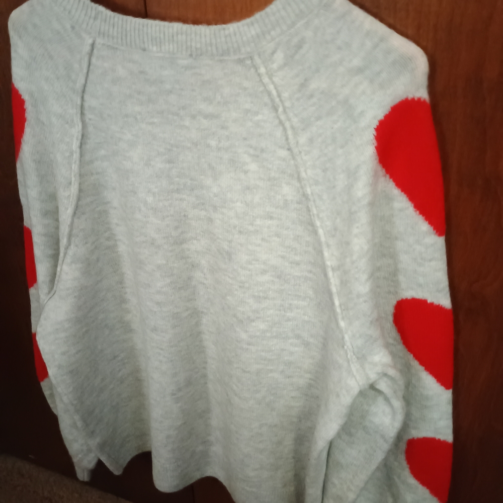 CeCe Light Gray Sweater with Red Heart Sleeves. Worn once, in new condition. - Picture 3 of 8